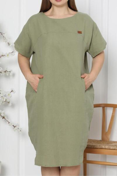Nicoletta Μεγάλο λινό τουνίκ με τσέπες - πράσινο, κοντομάνικο