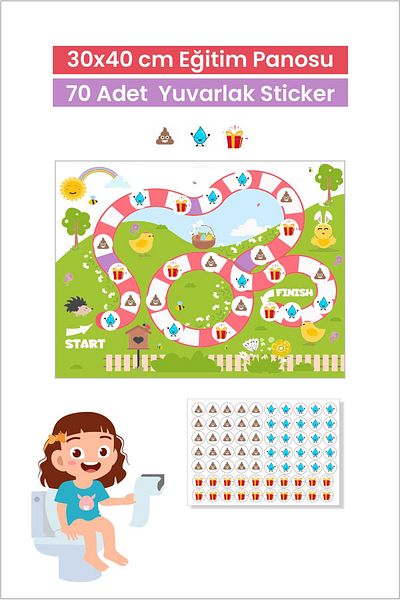 Piksel Grafik Nature Themed Fun and Educational Toilet Training Sticker Board 30X40 cm
