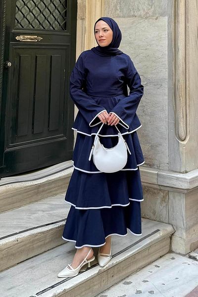 lamelif Φόρεμα Hijab με στρώσεις Ναυτικό Μπλε