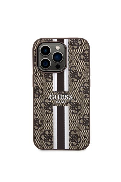 Guess Case for iPhone 15 Pro Max - Guess Hardcase 4G Printed Stripes MagSafe (GUHMP15XP4RPSW) - Brown
