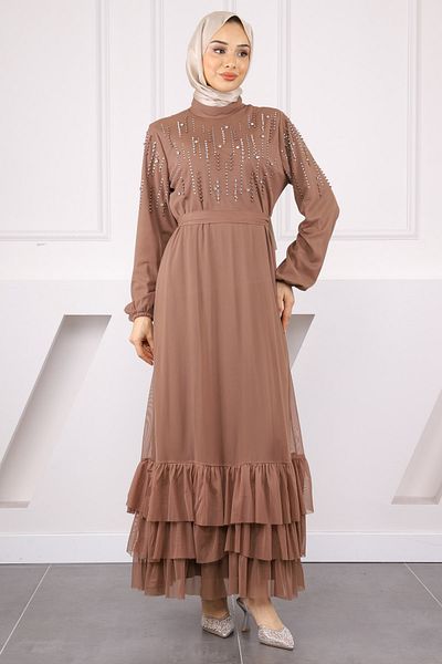 İmajButik Βραδινό φόρεμα σιφόν με βολάν με βολάν