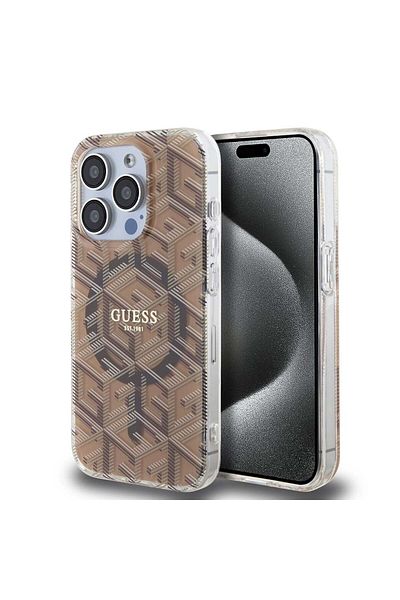 Guess Case for iPhone 15 Pro - Guess IML GCube MagSafe (GUHMP15LHGCUSTGW) - Brown