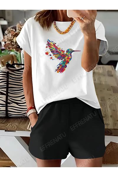 EFFRENATU Printed T-Shirt and Shorts Set for Women, Great Colors and Large Sizes