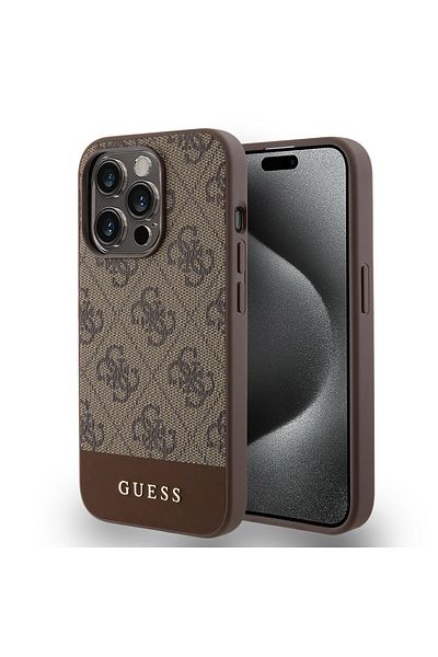 Guess Case for iPhone 15 Pro Max - Guess Hardcase 4G Stripe Collection (GUHCP15XG4GLBR) - Brown