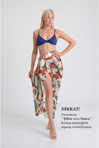 DESENİX Tie Dye Patterned Pareo - 100X145 cm - Silky Chiffon & Luxury Satin Fabric Option - Beach Dress