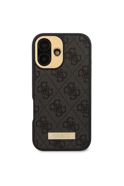 Guess Case for iPhone 16 - Guess Hardcase 4G Logo Plate MagSafe (GUHMP16SU4GPRK) - Black