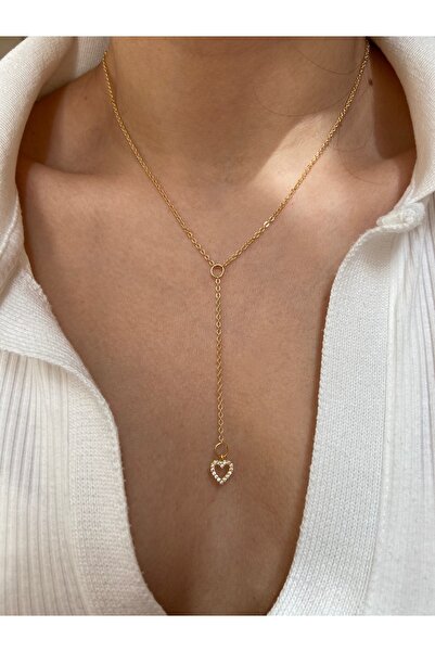 Arsaley Collection Taşlı kalp charm altın kaplama y kolye