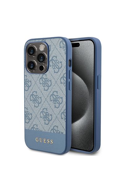 Guess Husă pentru iPhone 15 Pro Max - Guess Hardcase 4G Stripe Collection (GUHCP15XG4GLBL) - Albastră