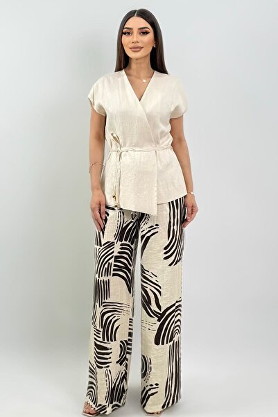 FEVER Desenli bağcıklı geniş paça pantolon