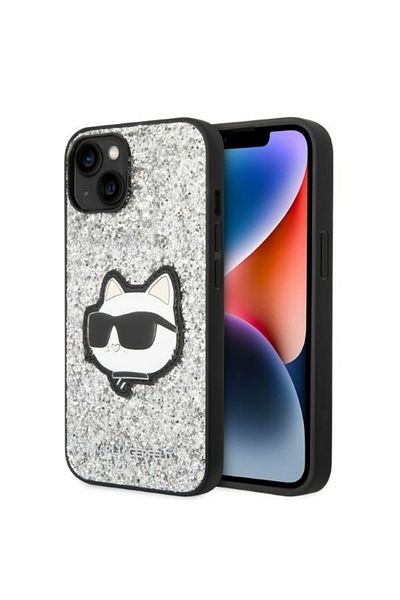 Karl Lagerfeld Case for iPhone 14 - Karl Lagerfeld Hardcase Glitter (KLHCP14SG2CPS) - Silver Choupette Patch