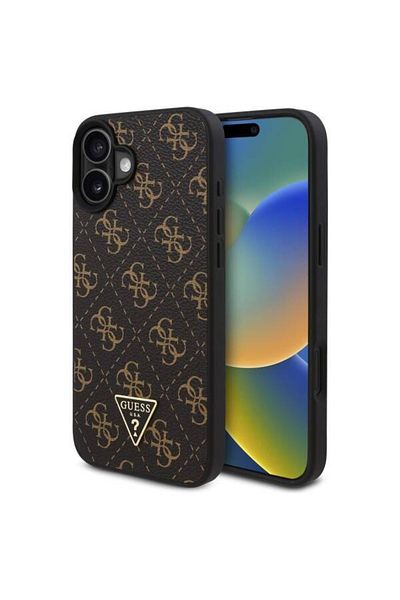 Guess Case for iPhone 16 Plus - Guess Hardcase 4G Triangle Metal Logo (GUHCP16MPG4GPK) - Black