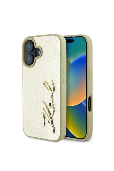 Karl Lagerfeld IPhone 16 case - Karl Lagerfeld Hardcase Leather (KLHCP16SPFMFBKMD) - Gold Metal Signature