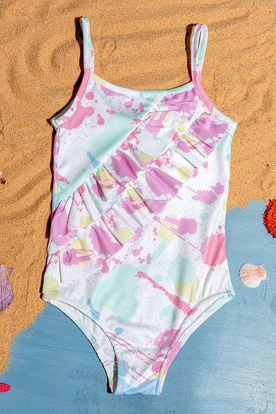 Beniizle Colorful Girl's Swimsuit with Ruffle Detail