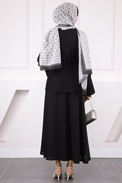 İmajButik Black Pleated Crepe Suit with Shirt Skirt