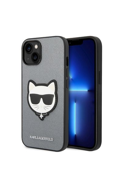 Karl Lagerfeld Case for iPhone 14 Plus - Karl Lagerfeld Saffiano (KLHCP14MSAPCHG) - Silver Choupette Head