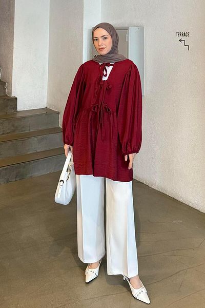 lamelif Front Tie Two Piece Jacket Burgundy