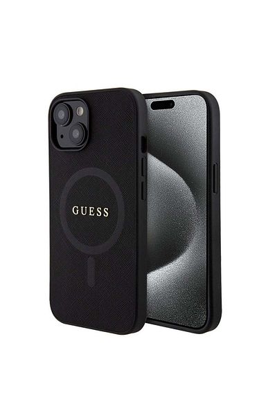 Guess Case for iPhone 15 Plus - Guess Saffiano MagSafe (GUHMP15MPSAHMCK) - Black