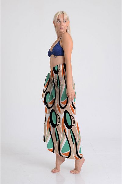 DESENİX Retro Geometril Patterned Pareo - 100X145 cm - Silky Chiffon & Luxury Satin Fabric Option- Beach Dress