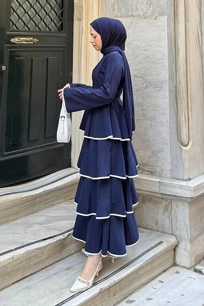 lamelif Φόρεμα Hijab με στρώσεις Ναυτικό Μπλε