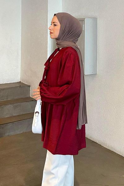 lamelif Front Tie Two Piece Jacket Burgundy