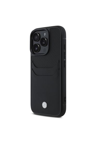 BMW Case for iPhone 16 Pro Max - BMW Natural Sign Leather Cardslot (BMHCP16X22RSEPK) - Black
