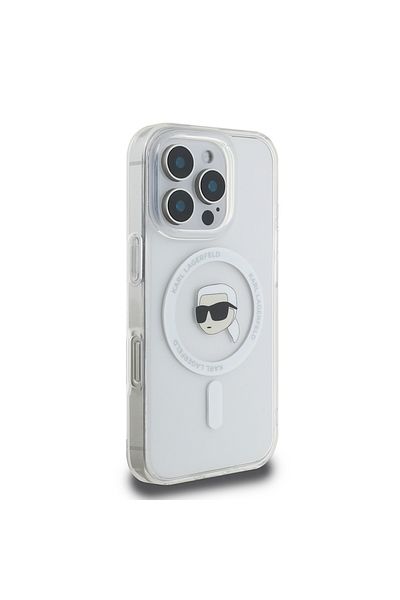Karl Lagerfeld Case for iPhone 16 Pro Max - Karl Lagerfeld IML MagSafe (KLHMP16XHLSKIH) - White Karl`s Head