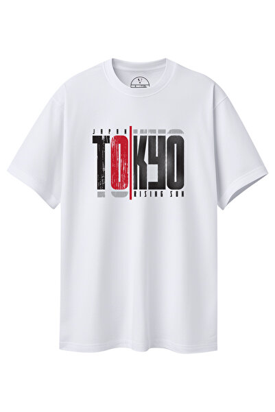 Velvoria Μπλουζάκι Unisex oversized με σχέδιο Λευκό Τόκιο