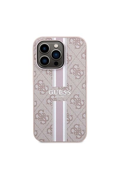 Guess Case for iPhone 15 Pro Max - Guess Hardcase 4G Printed Stripes MagSafe (GUHMP15XP4RPSP) - Pink