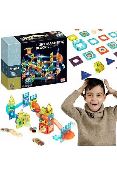 indiggo Magic Light Magnets Construction Set, 110 Pieces, Glows in the Dark, Magnetic Track, STEM Educationa