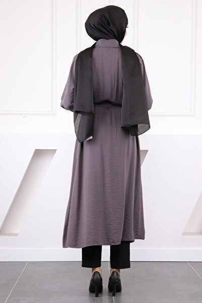 İmajButik Anthracite Belted Shirt Dress