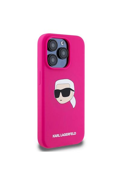 Karl Lagerfeld Case for iPhone 15 - Karl Lagerfeld Silicone MagSafe (KLHMP15SSKHPPLF) - Fuchsia Karl`s Head