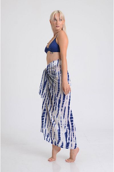DESENİX Blue Tie Dye Patterned Pareo - 100X145 cm - Silky Chiffon & Luxury Satin Fabric Option - Beach Dress