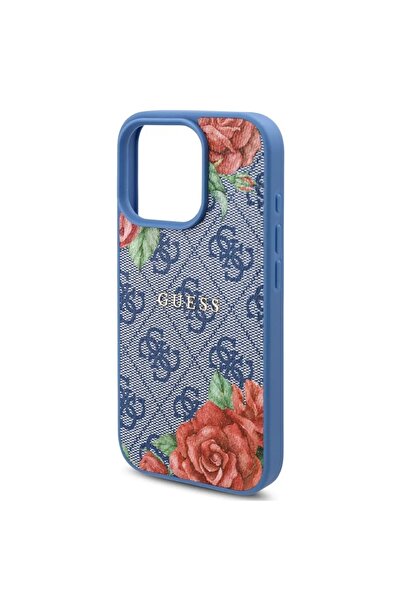 Guess Husă pentru iPhone 16 Pro - Guess Hardcase 4G cu imprimeu floral MagSafe (GUHMP16LP4ROPEMCB) - Albastră