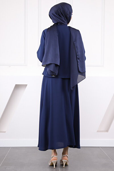 İmajButik Navy Blue Zippered Jacket Skirt Crepe Suit