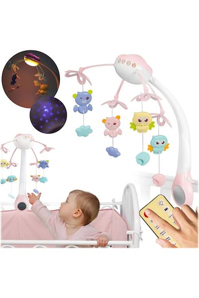 Smart Vibe Carusel Muzical pentru Patut SweetSleep KinderVibe™, cu Telecomanda si Functie Cronometru, Pink