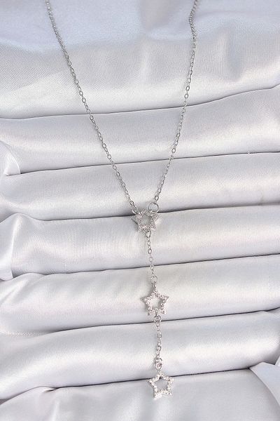 Avantaj Kapıda ®   316L Steel Silver Color Chain Zircon Stone Star Y Model Women's Necklace