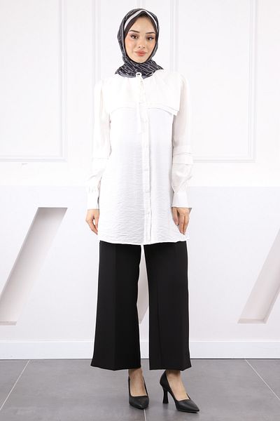İmajButik Ecru Collar Detailed Tunic