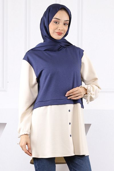 İmajButik Μπλέ μανίκι με δέσιμο φούτερ