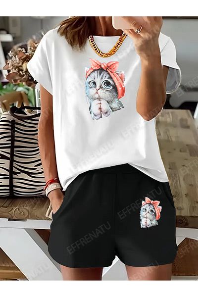 EFFRENATU Printed T-Shirt and Shorts Set for Women, Great Colors and Large Sizes