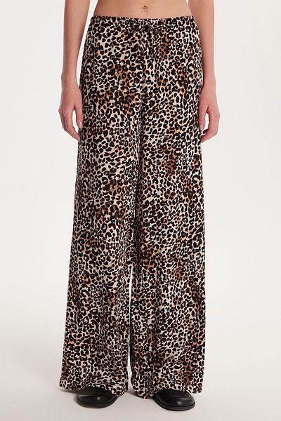 Tudors Women's Slim Fit Slim Fit Elastic Waist Tie Leopard Patterned Trousers