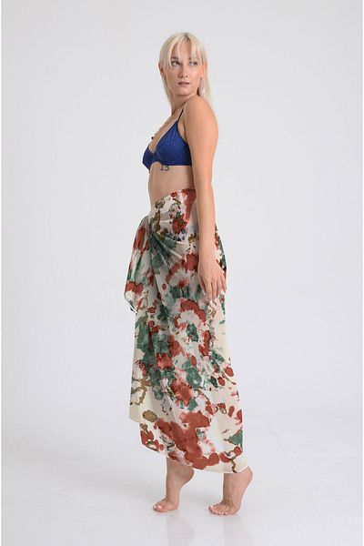 DESENİX Tie Dye Patterned Pareo - 100X145 cm - Silky Chiffon & Luxury Satin Fabric Option - Beach Dress