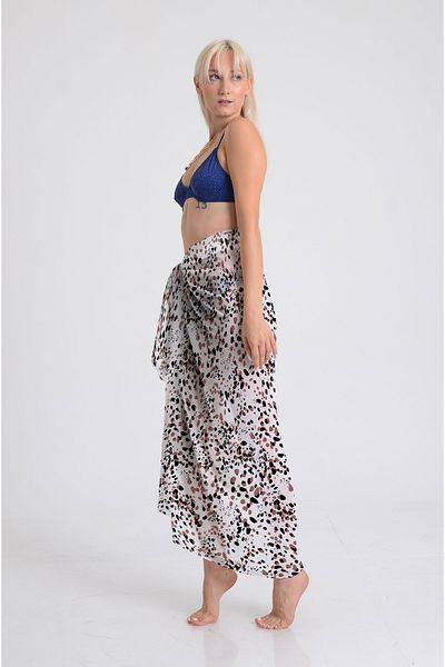 DESENİX Leopard Print Pareo with Dots - 100X145 cm - Silky Chiffon & Luxury Satin Fabric Option - Beach Dress