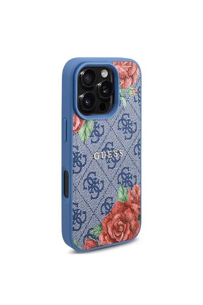 Guess Husă pentru iPhone 16 Pro - Guess Hardcase 4G cu imprimeu floral MagSafe (GUHMP16LP4ROPEMCB) - Albastră
