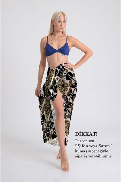 DESENİX Patchwork Pattern Pareo - 100X145 cm - Silky Chiffon & Luxury Satin Fabric Option - Beach Dress