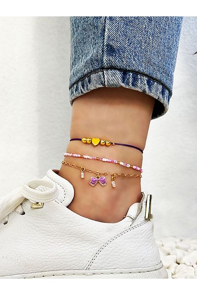 NevoAccessory Ribbon Charm Anklet Set with Chain and Adjustable 3