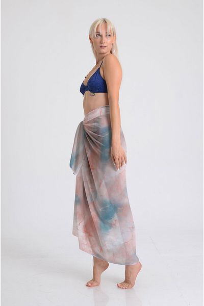 DESENİX Colorful Tie Dye Patterned Pareo - 100X145 cm - Silky Chiffon & Luxury Satin Fabric Option - Beach Dress