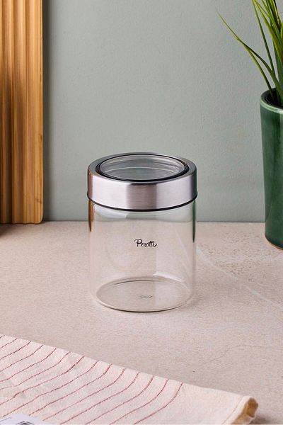Perotti Cassetto 425 ml Stainless Steel Borosilicate Glass Jar with Lid 8.5X10 cm
