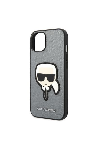Karl Lagerfeld Carcasă pentru iPhone 14 Plus - Karl Lagerfeld Saffiano (KLHCP14MSAPKHG) - Cap de Karl argintiu