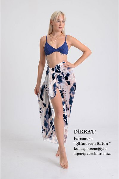 DESENİX Batik Wash Pattern Pareo - 100X145 cm - Silky Chiffon & Luxury Satin Fabric Option - Beach Dress