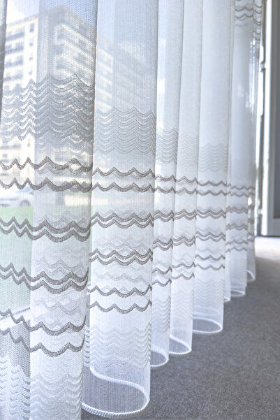 Brillant Antrasit/Gri Tül Perde Pamuk Keten Yumuşak Zemin Seyrek Pileli Yeni ...